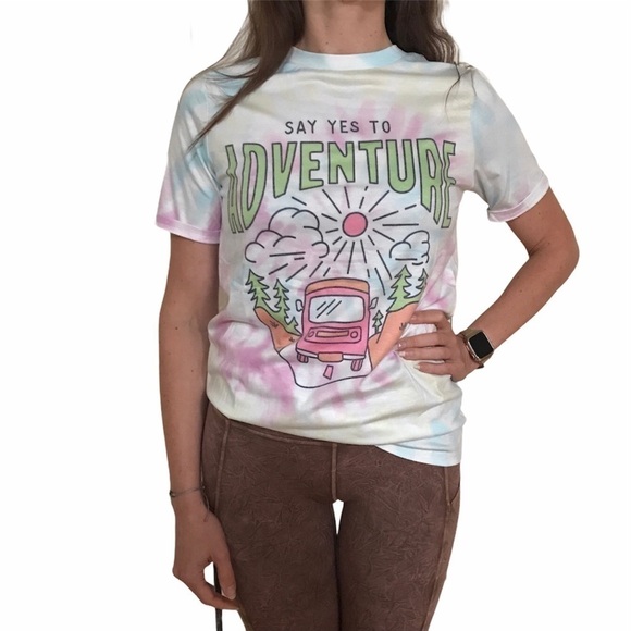 Tie Dye Graphic T-shirt Say Yes To Adventure. NEW - Picture 5 of 8